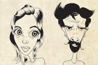 draw caricature black and white line drawing, tracing