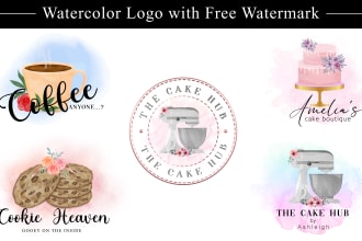 design beautiful feminine hand drawn watercolor logo