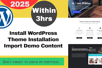 install, configure wordpress theme and import demo data