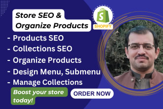 design professional shopify menus, organize products, and optimize store SEO