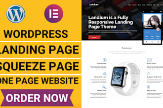 do wordpress landing page design, squeeze page, one page website with elementor