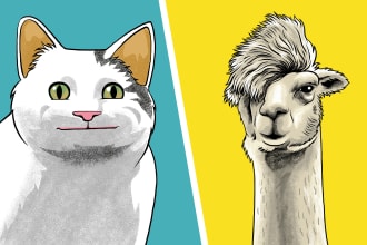 draw amazing vector cartoon dog cat pet animal portrait
