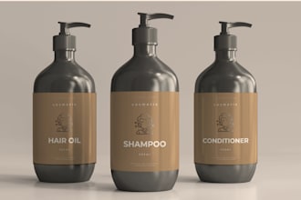 do body wash, shampoo, oil packaging and bottle label design