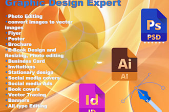 create any adobe illustrator, indesign and  photoshop designs