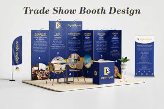 design trade show booth, backdrop, roll up banner or flag for your exhibition