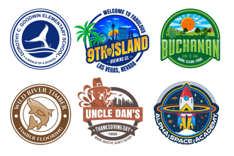 design patch, emblem, sticker, stamp, badge, or mascot logo
