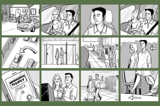 draw storyboard in for film, animation, commercials