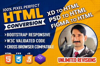 convert PSD to HTML, figma to HTML bootstrap responsive