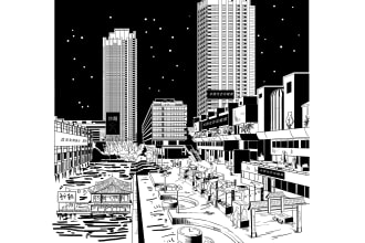 illustrate city scenes in comic style