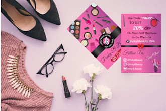 design feminine beautiful makeup cosmetic flyer and cards