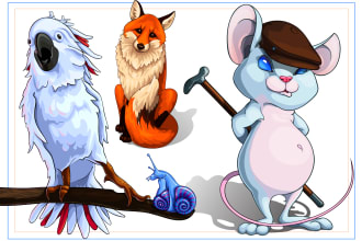 create clean colorful vector cartoon characters and realistic animals