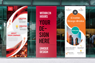 do modern unique roll up banner design in 24 hours
