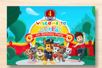 make a birthday party backdrop, banner or photo booth design
