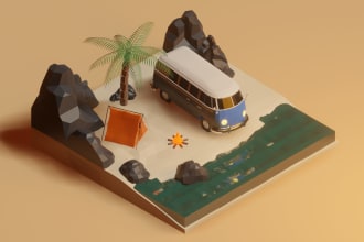 create isometric environment illustration low poly 3d