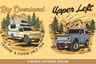 design vintage off road overland illustration for clothing brand