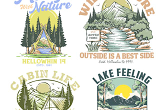 create vintage outdoor illustrations for your t shirt brand