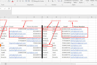clean and align data in correct columns in excel