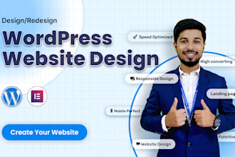 create wordpress website or landing page design using elementor