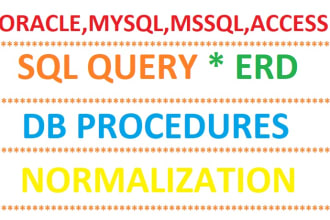 write sql query,  database procedure, erd and normalization