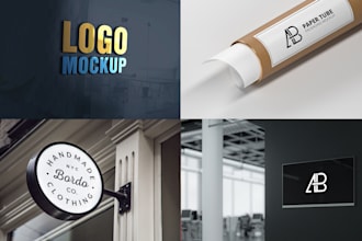 create 50 3d photorealistic mockups of your logo