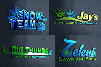 design snow removal and lawn care, yard clean logo