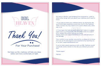 design attractive product insert and amazon thank you card
