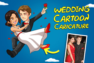 create an outstanding cartoon caricature art for wedding gift