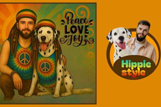 create a custom hippie style portrait of you and your dog