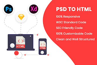 convert psd to html, xd to html, sketch to html, bootstrap