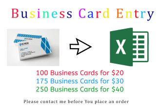 enter business card details in excel within 5 hours