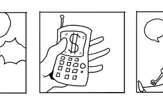 draw a simple black and white 3 panel comic