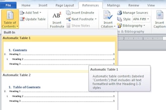 create table of contents or solve page number issues