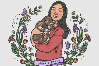 draw cute couple or family cartoon portrait illustration
