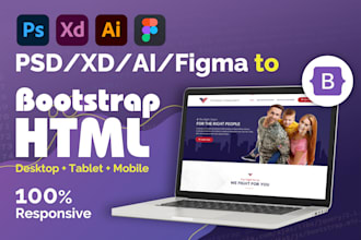 convert PSD xd ai figma to bootstrap with fully responsive