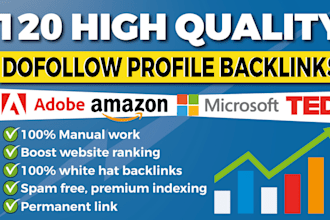 do 120 dofollow profile backlink da up to 90 plus
