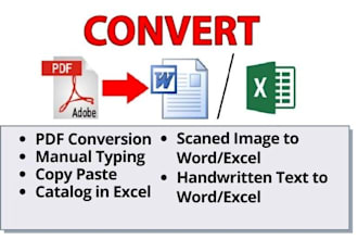 do typing job from pdf, handwriting or images to word, excel