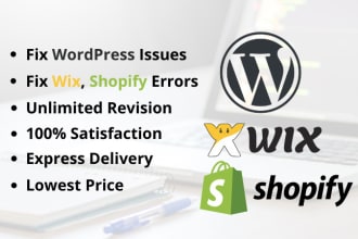 fix wordpress issues and errors of wix, shopify website