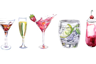 draw signature drink sign, watercolor, calligraphy