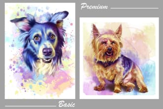 draw pet portrait in different rainbow styles