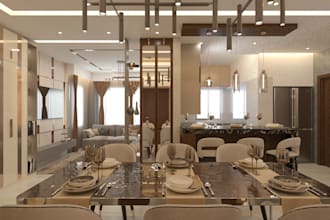 do a realistic interior render of offices residences restaurants