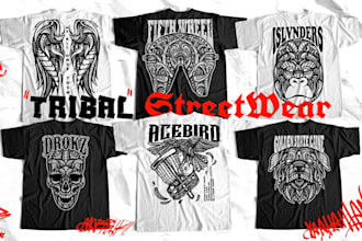 create custom tribal streetwear illustration for t shirt design
