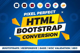convert figma to html, xd to html css, psd to html responsive bootstrap 5