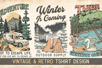 make hand drawn vintage retro illustration for tshirt design