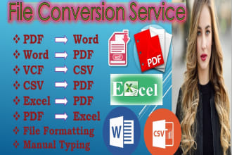 convert excel CSV, contacts vcf vcard, pdf, word, text image