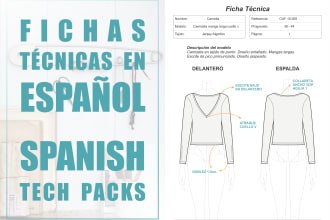 create flat sketches and spanish tech packs