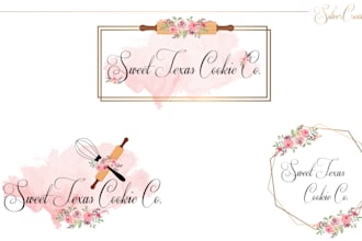 design feminine watercolor cake and bakery logo