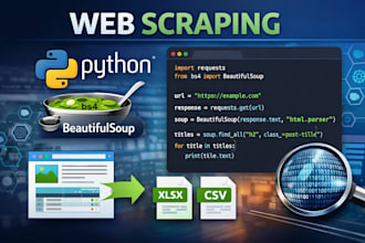 do web scraping, data extraction, analyse data using python
