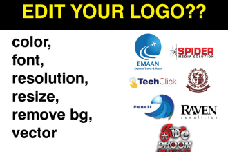 alter logo color,font,resolution,resize,remove bg,vector