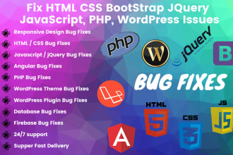 fix html, css, javascript, jquery, php, wordpress issues