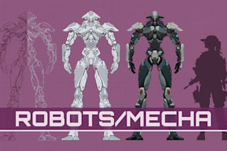 design robots and concept art of futuristic mecha